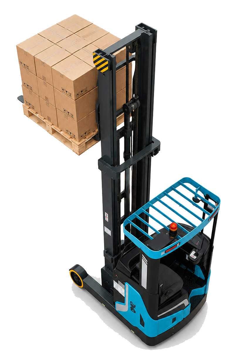 ARAS electric reach truck lifting a palletised load in a Qatar warehouse