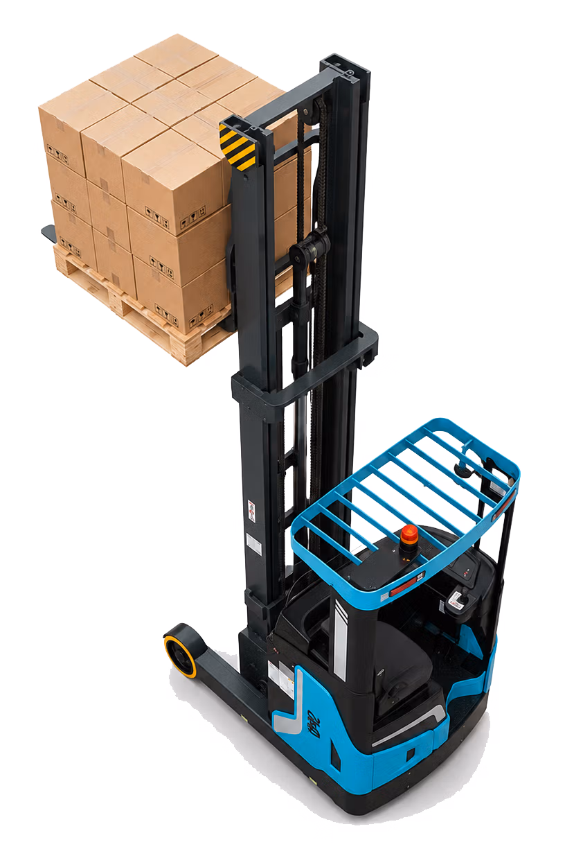 ARAS electric reach truck lifting a palletised load in a Qatar warehouse
